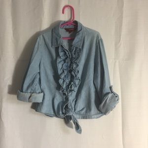 💛Girls Chambray Tie Front Top